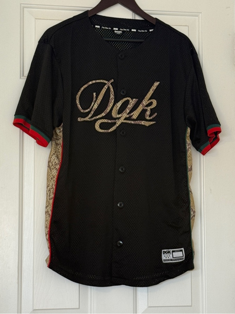 DGK Black Short-Sleeve Mesh Baseball Jersey with Red & Green Trim